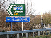 Sign, sliproad to A46 southbound - Geograph - 1668977.jpg
