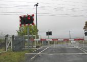 Level crossing gates closed, Belford Junction - Geograph - 3204453.jpg