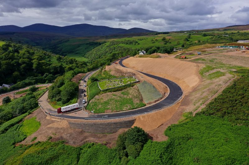 File:A9 Berriedale Braes Improvement - July 2020 construction aerial from East.jpg