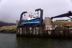 The Foula ferry New Advance in its cradle at Ham Voe, Foula - Geograph - 5763452.jpg