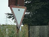 Grain Power Station - knackered out Give Way sign - Coppermine - 14718.JPG