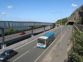 A55 westbound with new footbridge - Geograph - 1452207.jpg
