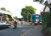 Train at level crossing by Nantwich station - Geograph - 253419.jpg