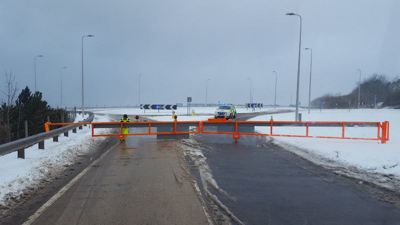 File:A9 Navidale Roundabout - Police opening snow gates.jpg