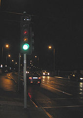 Tram signals mounted on midblock pedestrian crossing signals, Drimnagh, Dublin - Coppermine - 16652.jpg