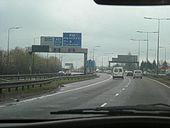 The collector-distributor lanes directly south of the M602 interchange (J12) - note the hard shoulder! - Coppermine - 1231.jpg