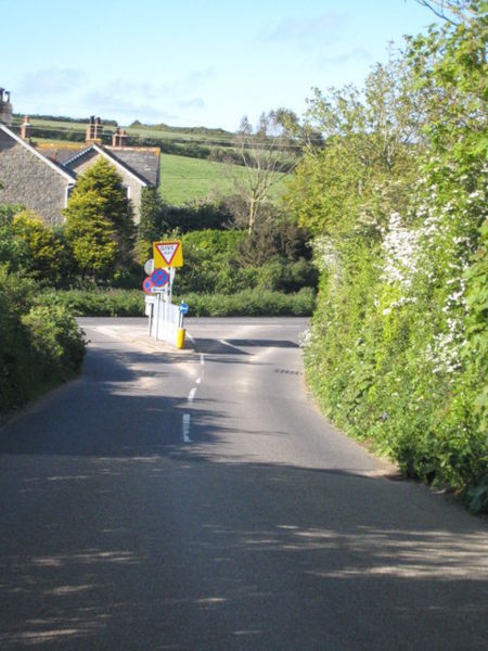 File:The junction of the B3283 with the A30 at Catchall - Geograph - 1326656.jpg