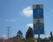 Example of metropolitan route marker ... in johannesburg. The M indicates metropolitan. It's blue because this is a motorway, and the N indicates North. - Coppermine - 11208.JPG