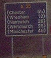 Route confirmation sign on A55 spur - Coppermine - 12547.jpg